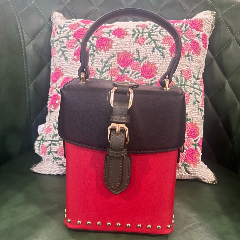Structured Two-Tone Red and Black Mini Top-Handle Bag